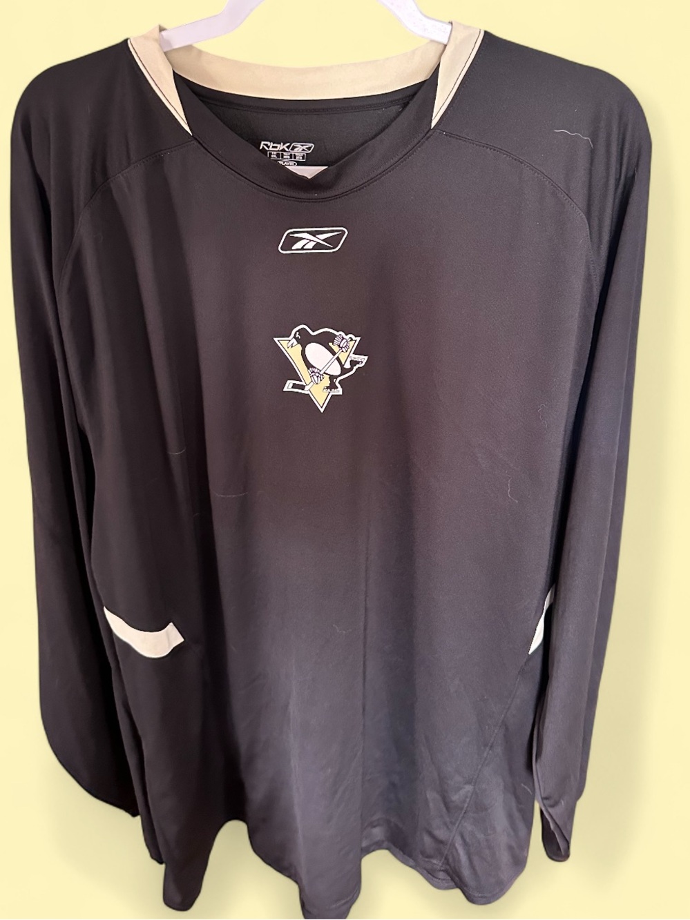 Reebok Black and Cream Pittsburgh Penguins Long-Sleeve Hockey Jersey